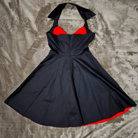 Pinup ✦ Fit & Flare Dress M ✦ Red Collar Bow Bust Open Back Stretch Retro NWT - Picture 11 of 17